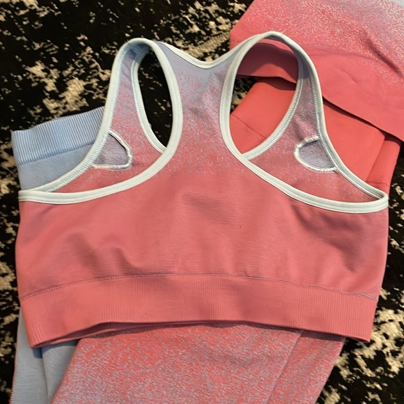 GYMSHARK ADAPT OMBRE SEAMLESS ROSE PINK/ LIGHT BLUE THREE PIECE WORKOUT SET XS/S - Picture 6 of 10